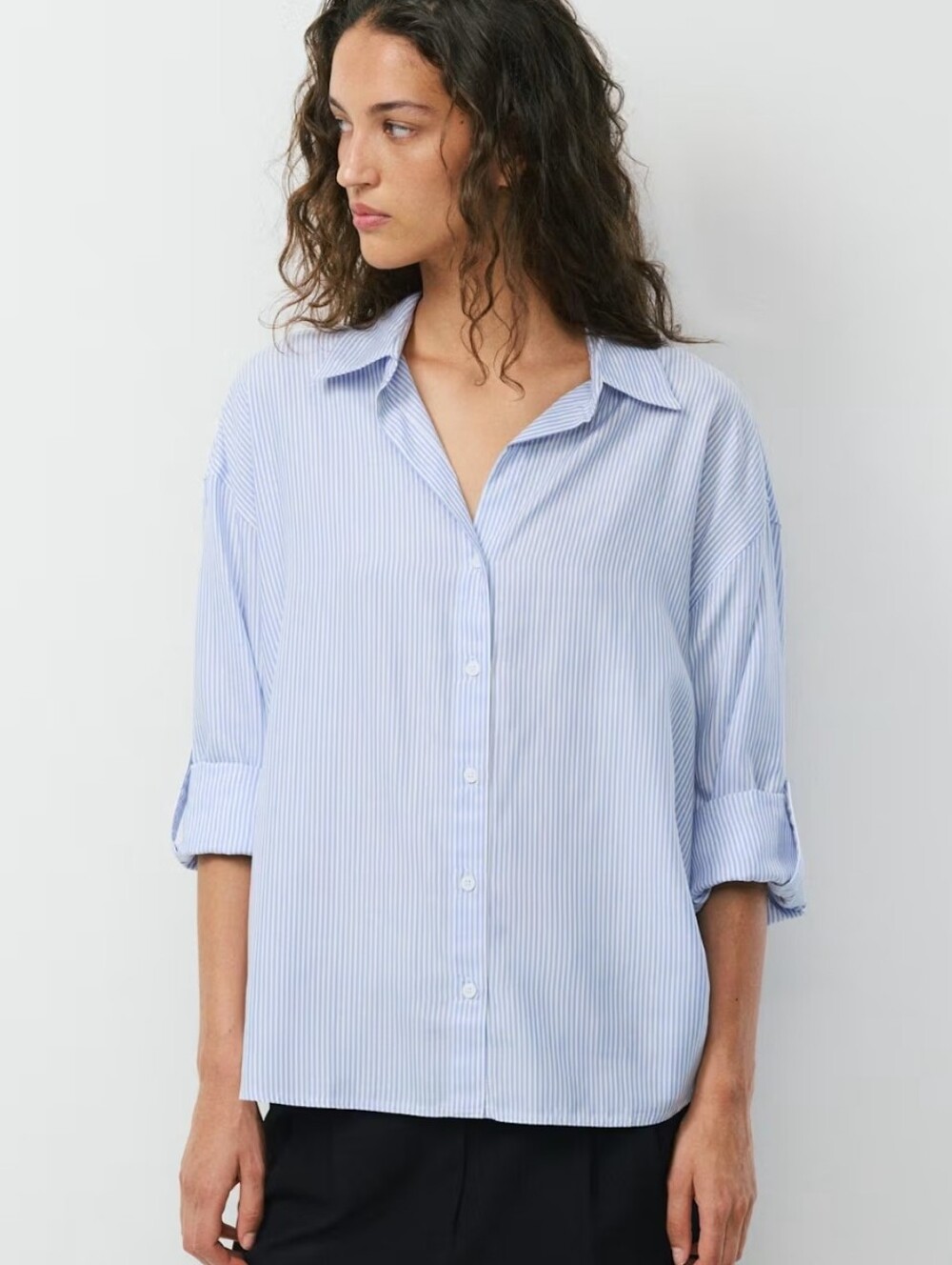 Babaton Blue and White Pinstripe Button-Down Shirt